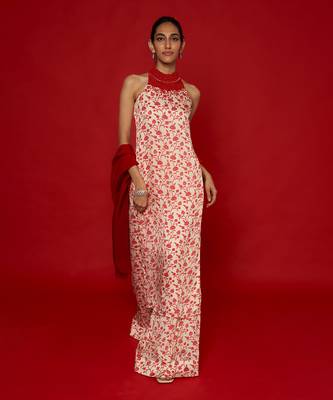 White & red kurta set 1