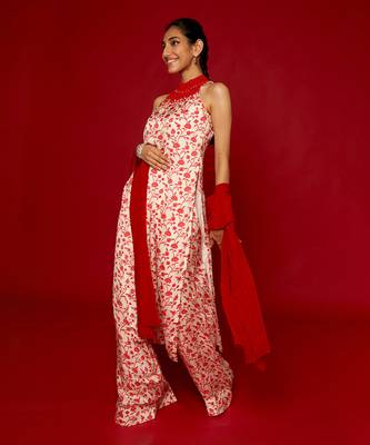 White & red kurta set 3