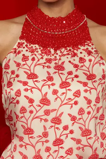 White & red kurta set