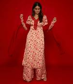 Cream & red kurta set