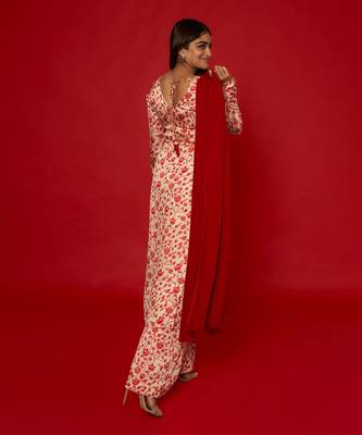 Cream & red kurta set 3