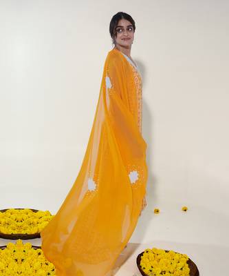 Mustard & white floral stripes kurta set 3