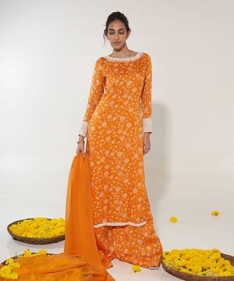 Orange & white kurta set 1