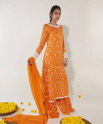Orange & white kurta set 2