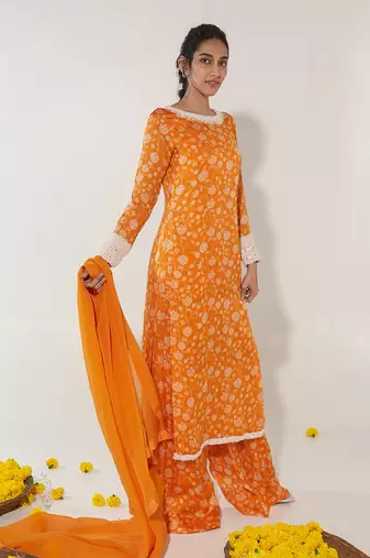 Orange & white kurta set