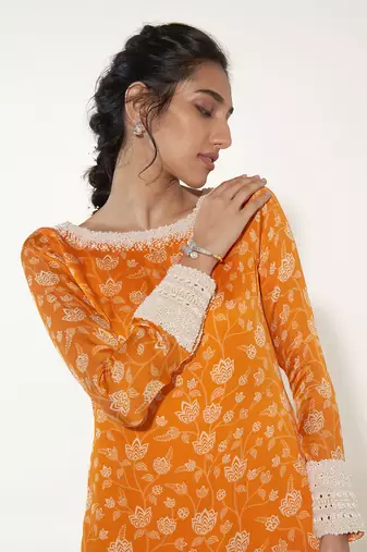 Orange & white kurta set