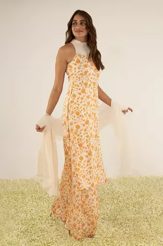 Ivory & orange kurta set