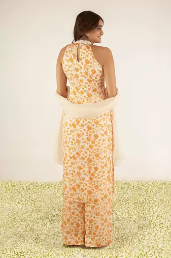 Ivory & orange kurta set