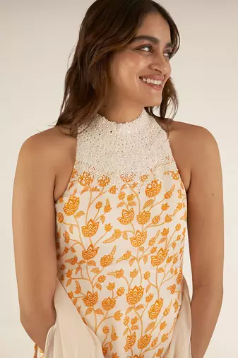 Ivory & orange kurta set
