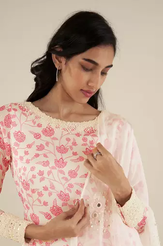 White & pink kurta set