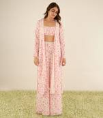 White double georgette printed and hand embroidered flared palazzo set