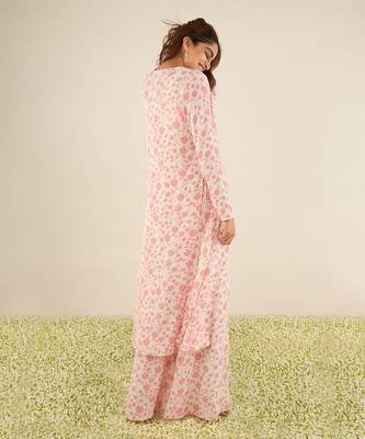 White double georgette printed and hand embroidered flared palazzo set 2