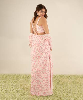 White double georgette printed and hand embroidered flared palazzo set 4