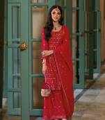 RED FUX GEORGEET PARTY WEAR EMBRIODERY SALWAR SUIT 
