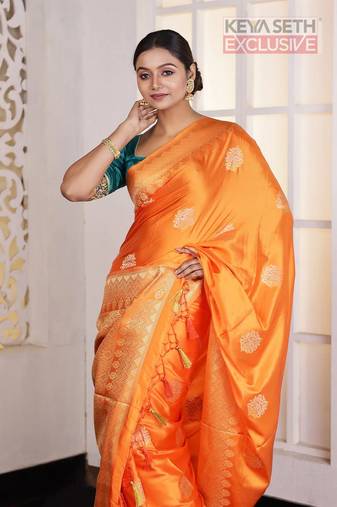 Orange Zari workedSatin Silk