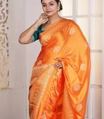 Orange Zari workedSatin Silk