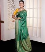 Bottle Green Zari workeded Satin Silk