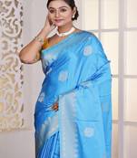 Blue Zari worked Satin Silk