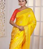 Yellow Zari worked Satin Silk