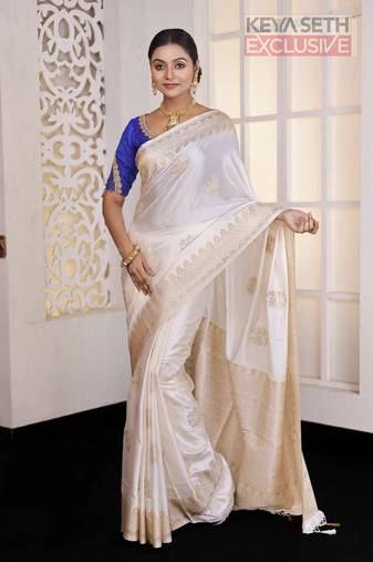 White Zari worked Satin Silk