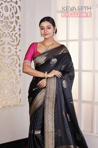 Black Zari worked Satin Silk