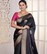 Black Zari worked Satin Silk