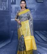 Grey Zari Worked Tissue