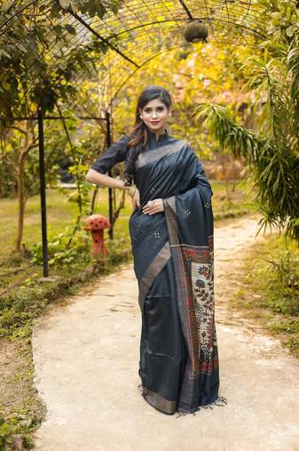 Black Embroidery Pure Tussar