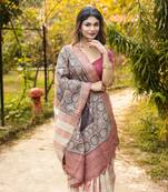 Peach Checkered Pure Tussar