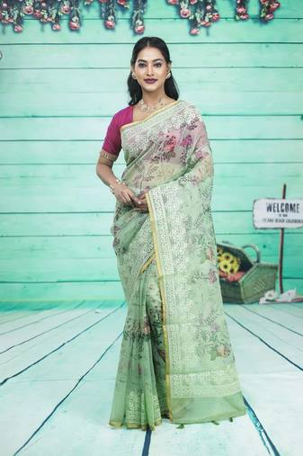 Light Green Embroidered Organza