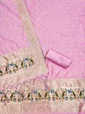 Pink Soft Banarasi silk zari woven design dress material 2