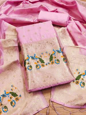 Pink Soft Banarasi silk zari woven design dress material 3