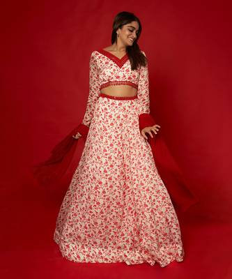 White & Red Lehenga Set 1