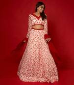 White & Red Lehenga Set