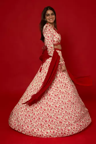 White & Red Lehenga Set