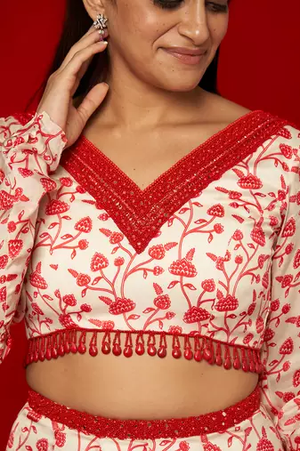 White & Red Lehenga Set