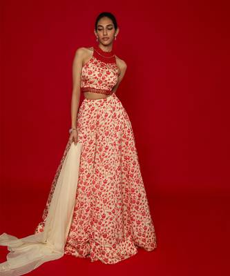 Cream & Red Lehenga Set 1