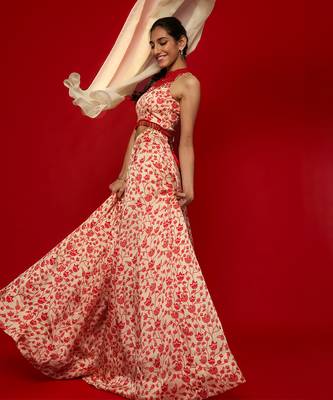 Cream & Red Lehenga Set 3