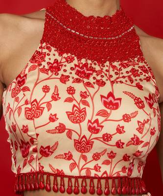 Cream & Red Lehenga Set 4