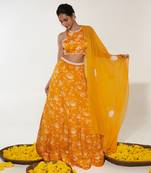 Mustard & White Lehenga Set
