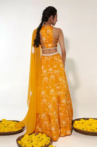 Mustard & White Lehenga Set
