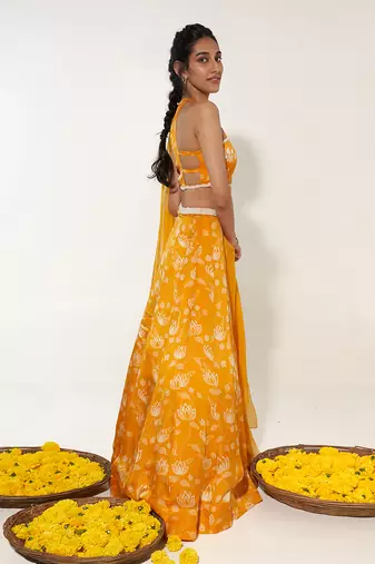 Mustard & White Lehenga Set