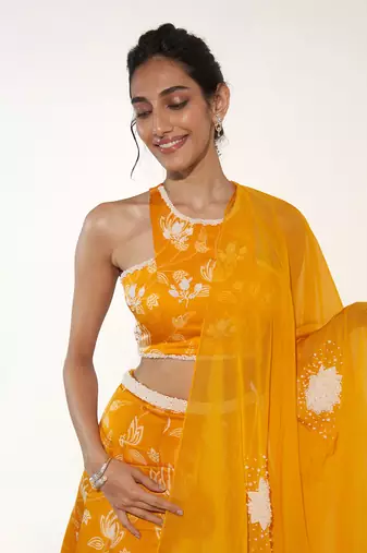 Mustard & White Lehenga Set