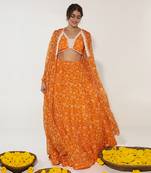 Orange & White Lehenga Set