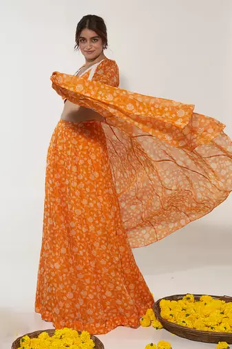 Orange & White Lehenga Set