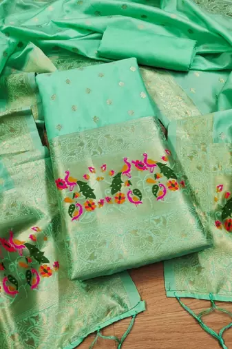 Seagreen Soft Banarasi silk zari woven design dress material