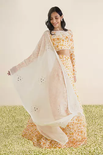 Ivory & Orange Lehenga Set