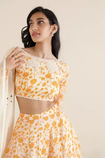 Ivory & Orange Lehenga Set
