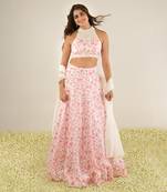 White & Pink Lehenga Set