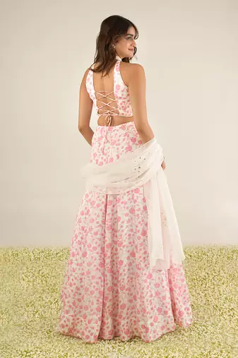 White & Pink Lehenga Set